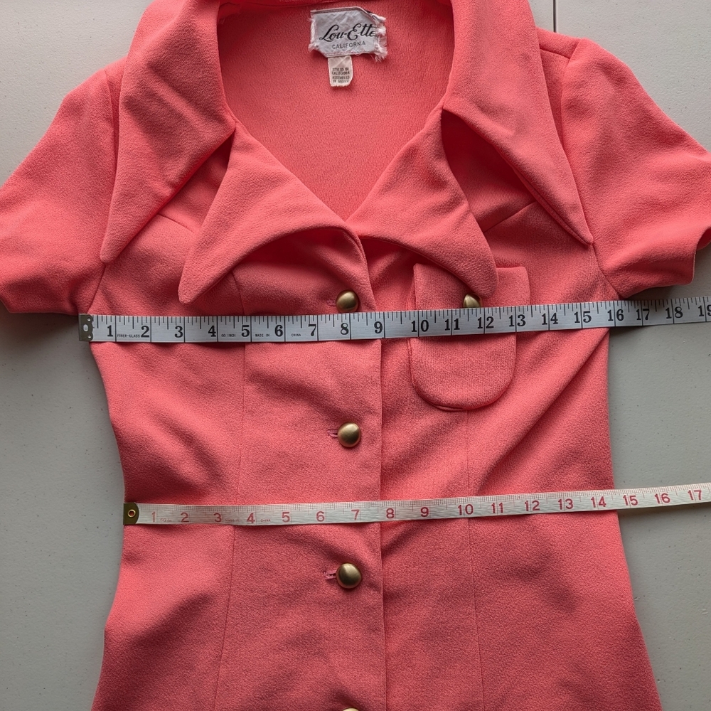 60s Vintage Double Dagger Collar Dress Lou-Ette Coral Above Knee Gogo Mod Twiggy - Picture 8 of 17